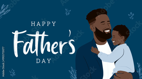 Heartwarming Father Hugging Child Illustration In Modern Flat Style With Soft Blue Background And Emotional Father’s Day Message