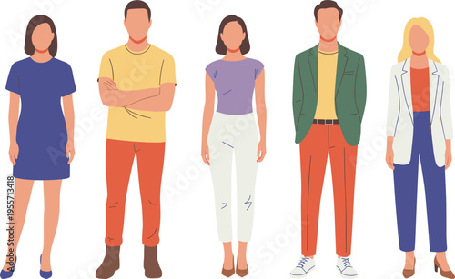 Flat vector illustration of a diverse group of young people walking away together wearing stylish autumn outfits and backpacks isolated on white background