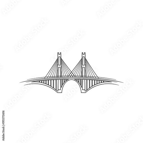 Symmetric line art of a suspension bridge for engineering design