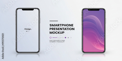 Smartphone Presentation Mockup with Blank Screen and Gradient Display, Modern Mobile App Showcase Template for UI UX Design and Branding