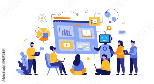 AI E-Learning Platform: Robot Teacher Guiding Students in Digital Education and Online Course Training.