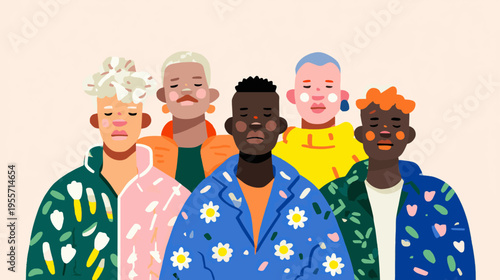 Abstract Geometric Portrait Of Diverse People In Modern Cubist Vector Style Representing Inclusion And Identity For Pride Month Background Poster With Copy Space