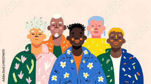 Abstract Geometric Portrait Of Diverse People In Modern Cubist Vector Style Representing Inclusion And Identity For Pride Month Background Poster With Copy Space