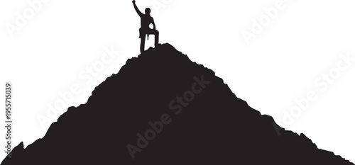Determined climber reaching the peak of a rugged mountain summit