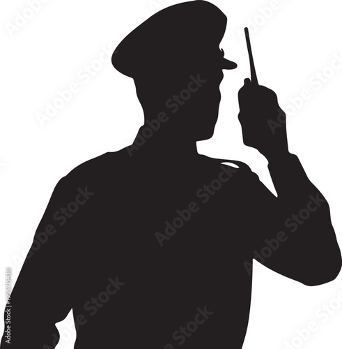 Police officer silhouette using a handheld communication device