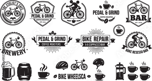 set of bicycle and coffee shop logo designs