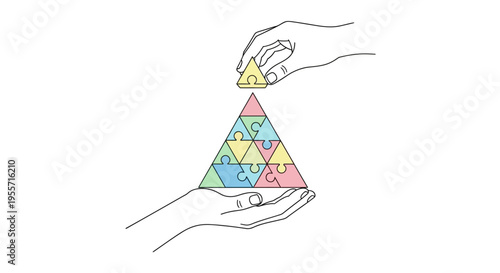 Hands holding colorful pyramid puzzle.