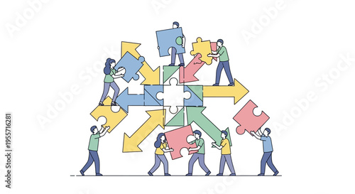 People working together with puzzle pieces.
