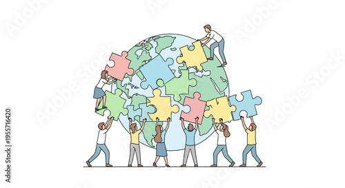 Diverse people holding puzzle pieces.