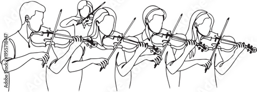 Group of violinists playing their instruments in unison
