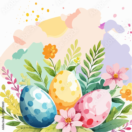 Aquarell Hintergrund mit Ostereiern und Blumen