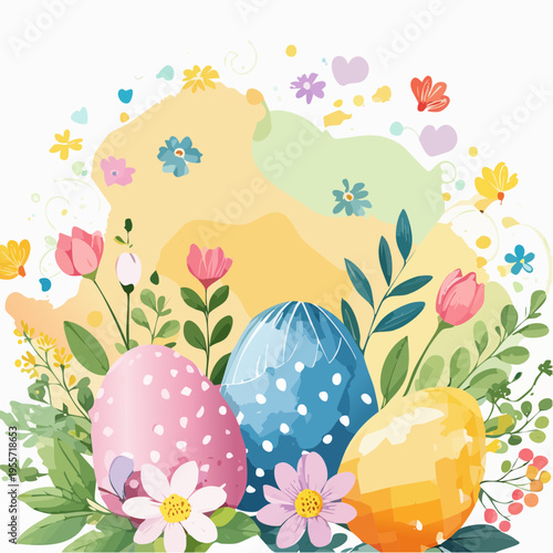 Aquarell Hintergrund mit Ostereiern und Blumen