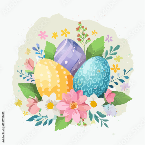 Aquarell Hintergrund mit Ostereiern und Blumen