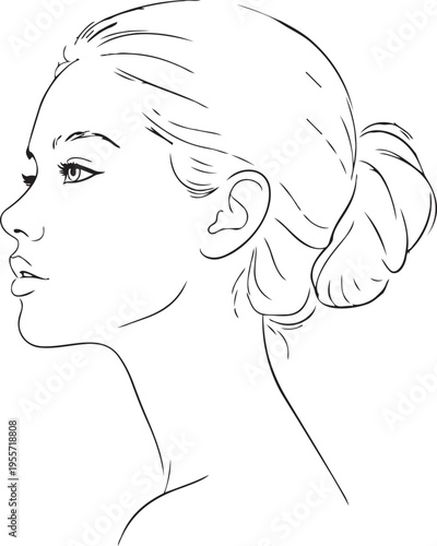 Elegant profile sketch of a woman with hair tied in a low bun