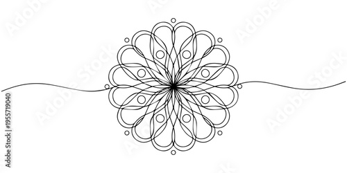 continuous one line drawing Black floral mandala design vector illustration