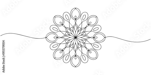 continuous one line drawing Black line art floral mandala vector illustration