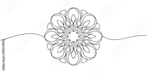continuous one line drawing Vector line art floral mandala design element