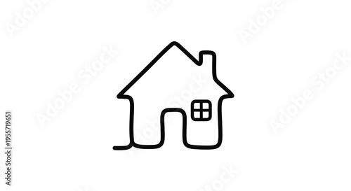 Simple line drawing of a house with chimney stark silhouette