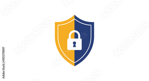 A shield with a padlock icon symbolizing digital protection silhouette