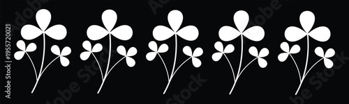 White four leaf clover silhouettes on black background