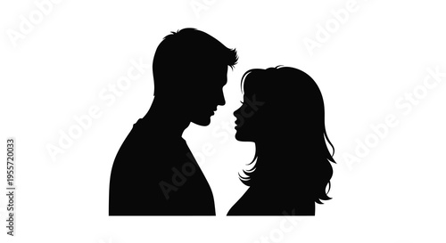 A couple facing each other in a striking black silhouette