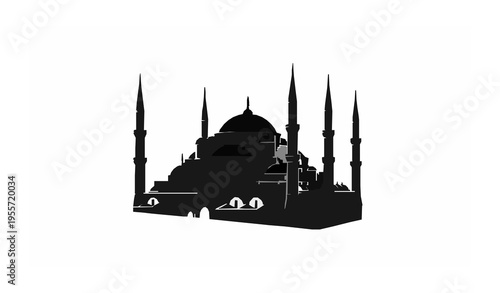 Blue Mosque silhouette vector Istanbul landmark Sultan Ahmed Mosque isolated on white background