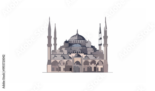 Blue Mosque line art vector Istanbul Sultan Ahmed Mosque architecture isolated on white background