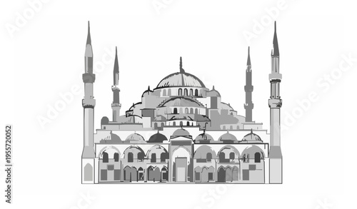 Blue Mosque line art vector Istanbul Sultan Ahmed Mosque architecture isolated on white background