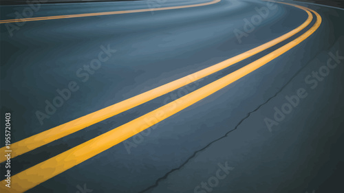 Abstract yellow lines blur across the asphalt highway as cars speed through the night, capturing the fast motion of a driving journey on the open road