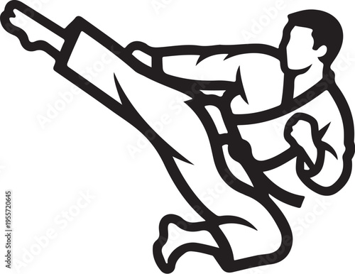 Vector illustration of a man kicking in karate uniform