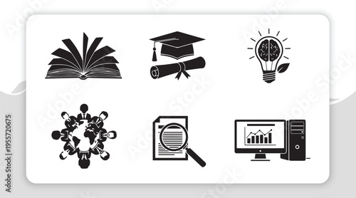 Comprehensive graphic silhouettes representing the enormous journey of learning, business growth, and technological advancement for education and global innovation