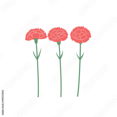 母の日素材　カーネーションのイラスト　アイコン　シンプルでかわいいイラスト　赤とピンク
