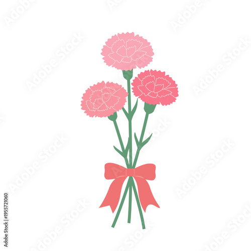 母の日素材　カーネーションのイラスト　アイコン　シンプルでかわいいイラスト　赤　ピンク