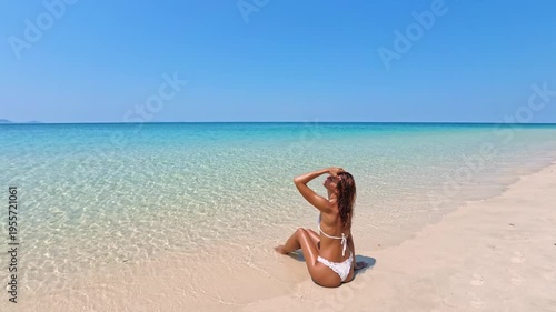 Relaxed Woman on Starfish Beach Phu Quoc Vietnam Enjoying Summer Sun