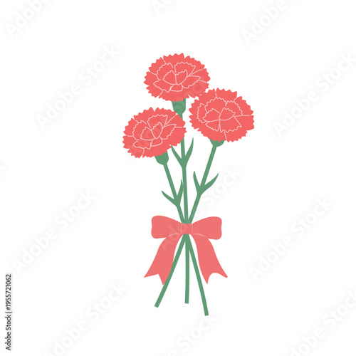 母の日素材　カーネーションのイラスト　アイコン　シンプルでかわいいイラスト　赤　ピンク