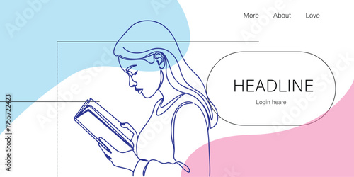 woman hand riding book web page style line art vector design