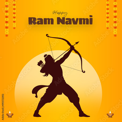 Lord Rama Ram Navami Illustration – Hindu Festival, Culture, Tradition, Spiritual, Bow and Arrow, Warrior, Celebration, Religious, Social Media Post, Banner Design, Template