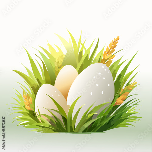 Natürlicher Hintergrund mit Eiern im Gras