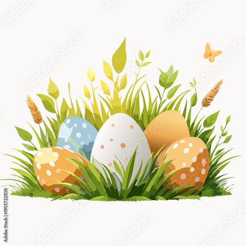 Natürlicher Hintergrund mit Eiern im Gras