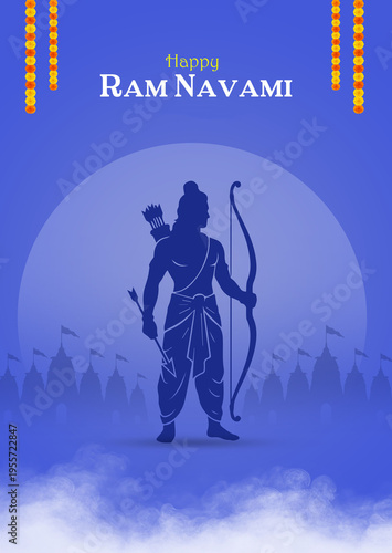 Lord Rama Ram Navami Illustration – Hindu Festival, Culture, Tradition, Spiritual, Bow and Arrow, Warrior, Celebration, Religious, Social Media Post, Banner Design, Template