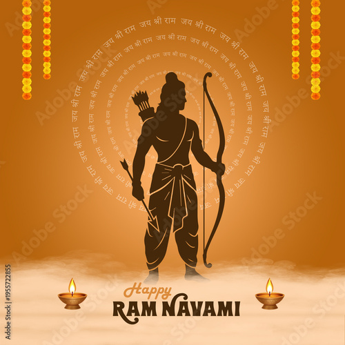 Lord Rama Ram Navami Illustration – Hindu Festival, Culture, Tradition, Spiritual, Bow and Arrow, Warrior, Celebration, Religious, Social Media Post, Banner Design, Template