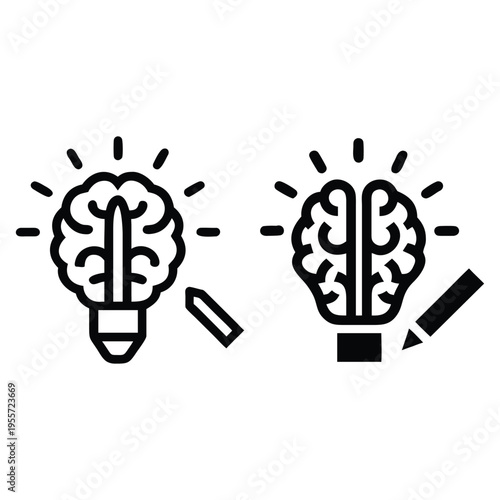 Set of 2 creative brain icons vector, thinking symbols