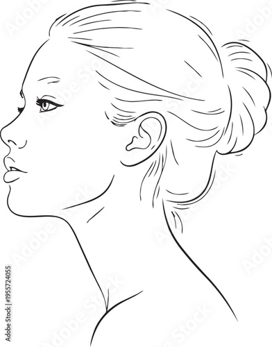 Elegant profile illustration of a woman with neatly tied hair bun