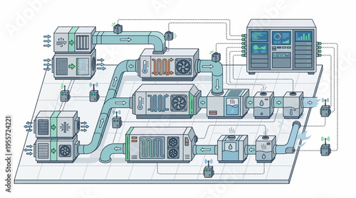 A complex network diagram of industrial machinery.