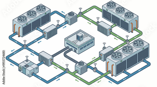 Schematic diagram of industrial air conditioning system.