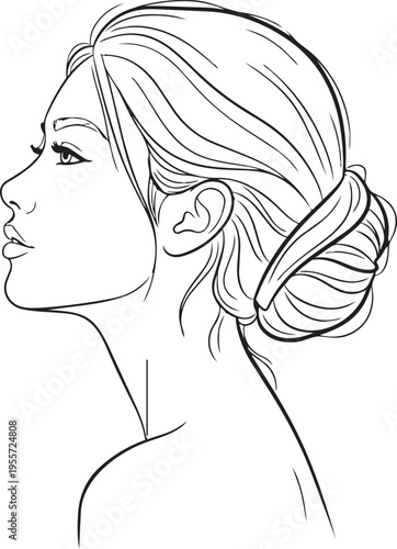 Elegant profile sketch of a woman with a sophisticated low bun hairstyle