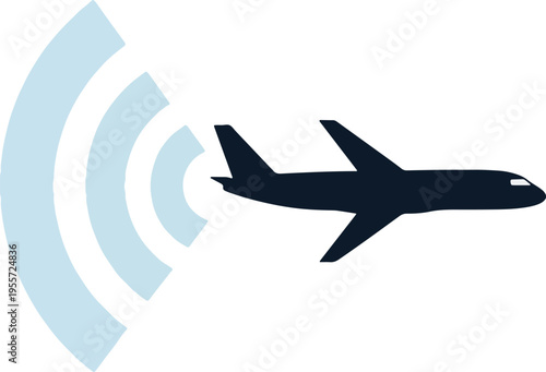 Airplane with signal waves flying.