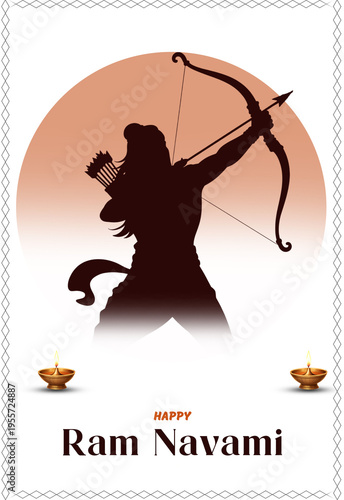 Lord Rama Ram Navami Greeting – Hindu Festival, Culture, Tradition, Spiritual, Bow and Arrow, Warrior, Celebration, Religious, Social Media Post, Banner Design, Template