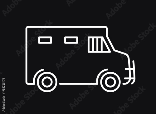 Armored truck icon on dark, line design