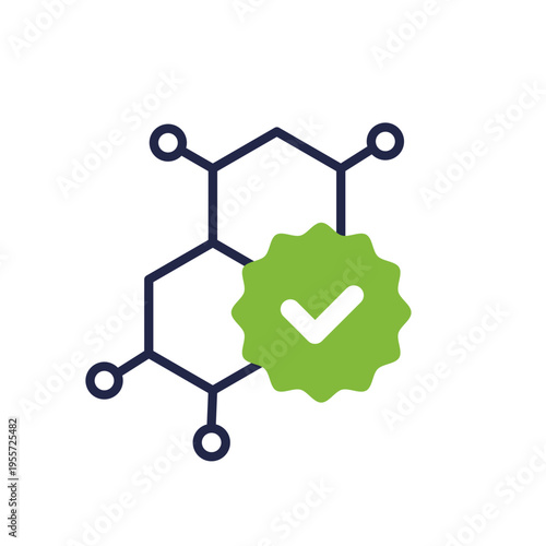approved molecule icon on white with a tick